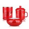 陶瓷礼品三件套诗句中国红茶具定制厂家