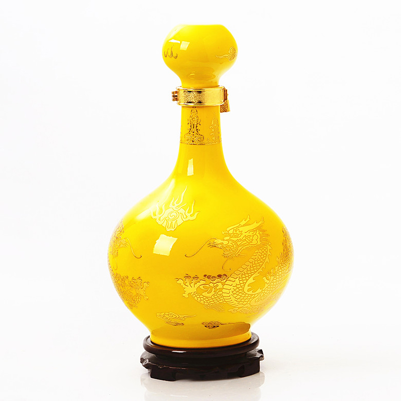 10斤黄色双龙戏珠胆瓶酒瓶