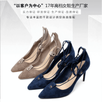 东莞女鞋生产厂家真皮纯色单鞋,春秋季尖头浅口高跟绑带女鞋