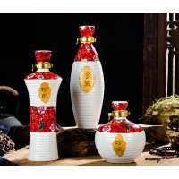 景德镇陶瓷酒瓶礼盒空酒壶创意酒瓶送礼2斤装红色三件套密封酒瓶