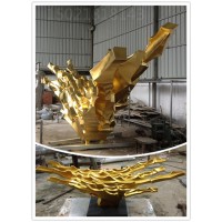 松江大型贴金抽象雕塑 不锈钢艺术摆件