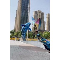 巴中广场不锈钢菱形鲸鱼雕塑 小型水景炫彩蓝鲸制作