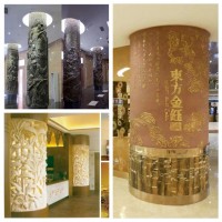 宁波商场酒店门柱雕塑 不锈钢鎏金浮雕景观柱