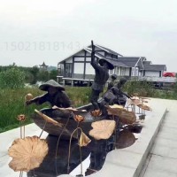 上海水景铜采莲藕雕塑 采莲女雕像定制